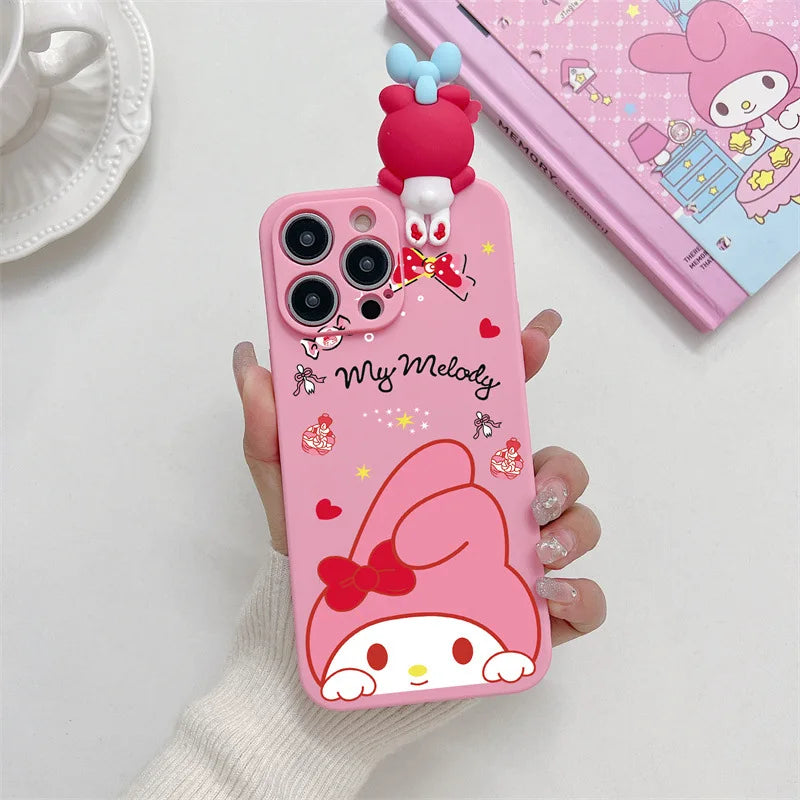 3D Cute Cartoon Melody Phone Case With Bracket Lanyard For iPhone