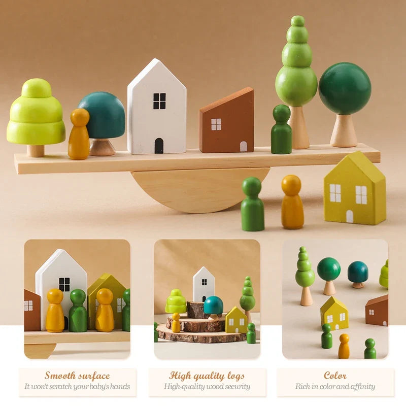 Wooden Objects Balance Board – Stacking & Threading Toy