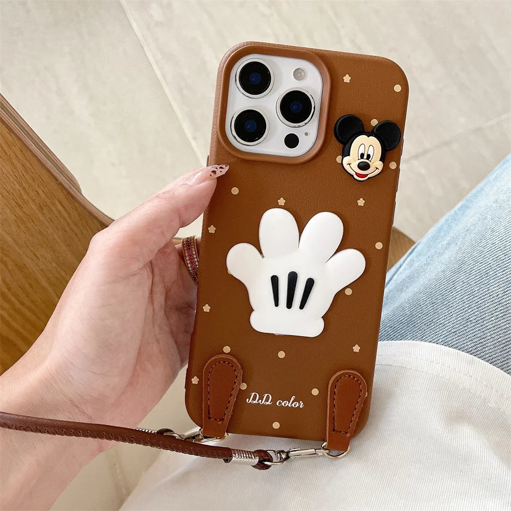 Luxury Wristband Lanyard Mickey Leather Phone Case For iPhone