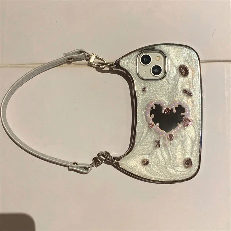 Luxury 3D Glitter Gemstone Love Heart Mirror Phone Case For iPhone