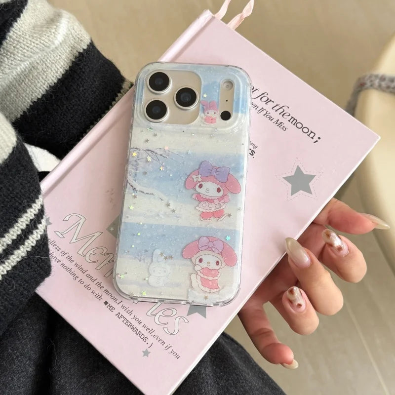 Winter luxury Cute snowfield My Melody Sparkling phone Case For iPhone