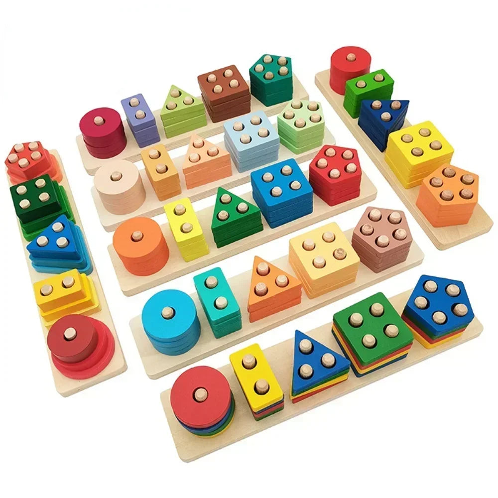 Wooden Shape Sorting Toy โ Educational Stacking Blocks for Kids