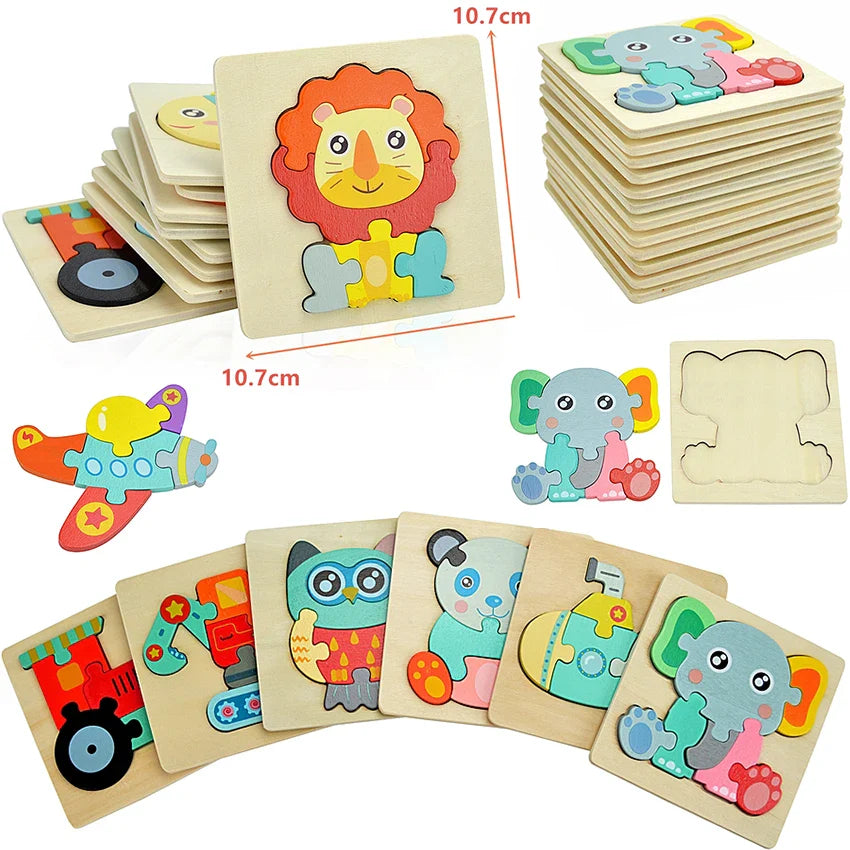 Montessori Wooden Cartoon Animal Puzzles – Early Learning Toy Set