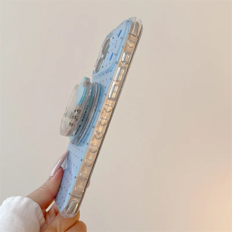 Korean Blue Polka Dot Magnetic Phone Cover For iPhone