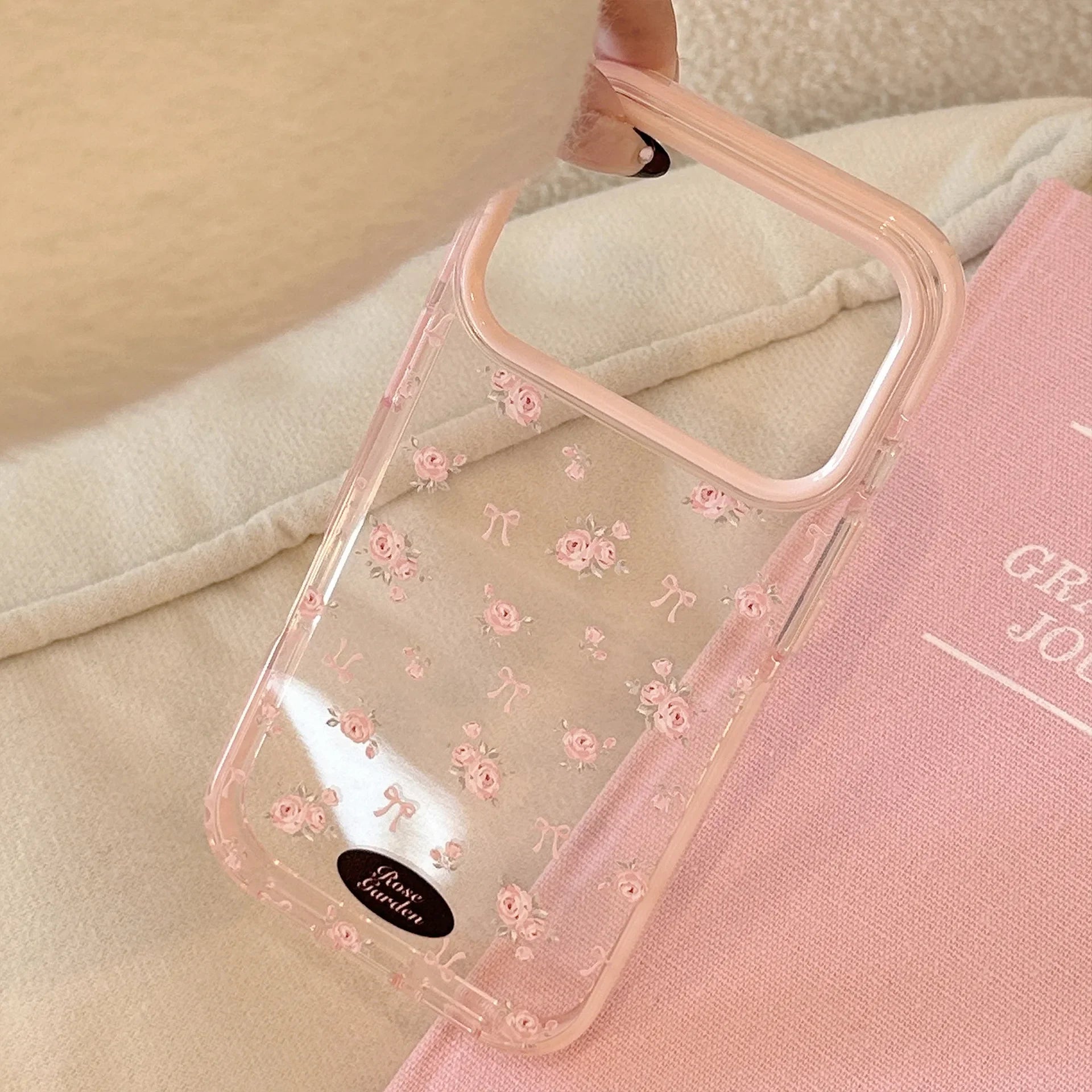 Korean Full Screen Pink Rose Flowers Magnetic Phone Case For iPhone
