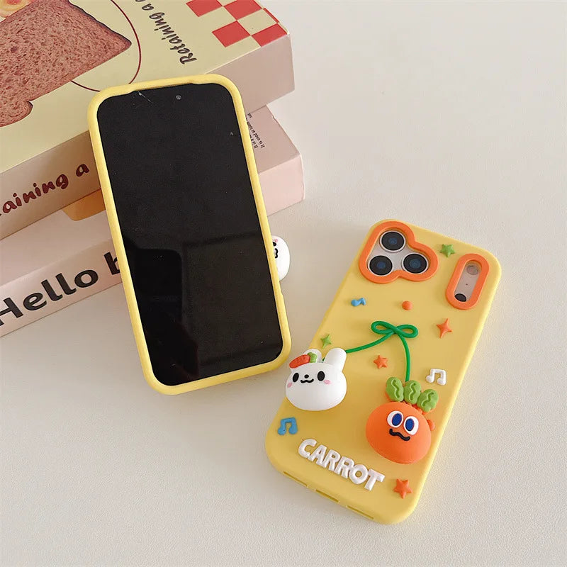 3D Cartoon Carrot Rabbit Bowknot Pendant Silicone Soft Phone Case For iPhone
