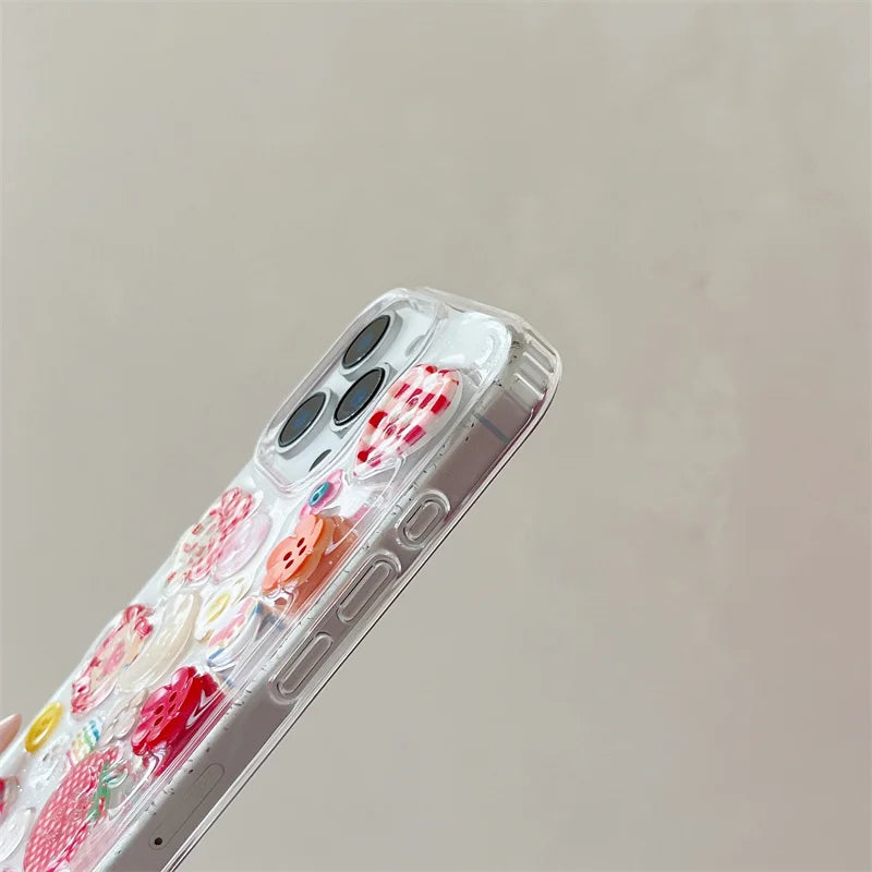 Korean Cute Flower Flower Button Phone Case For iPhone