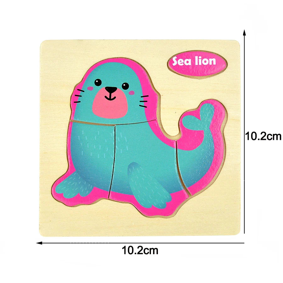 Montessori Wooden Cartoon Animal Puzzles – Early Learning Toy Set