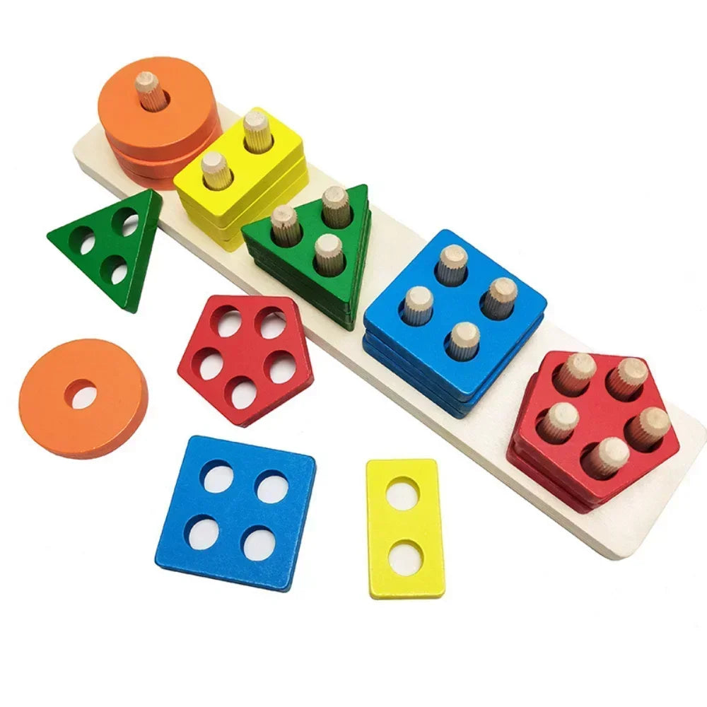 Wooden Shape Sorting Toy โ Educational Stacking Blocks for Kids