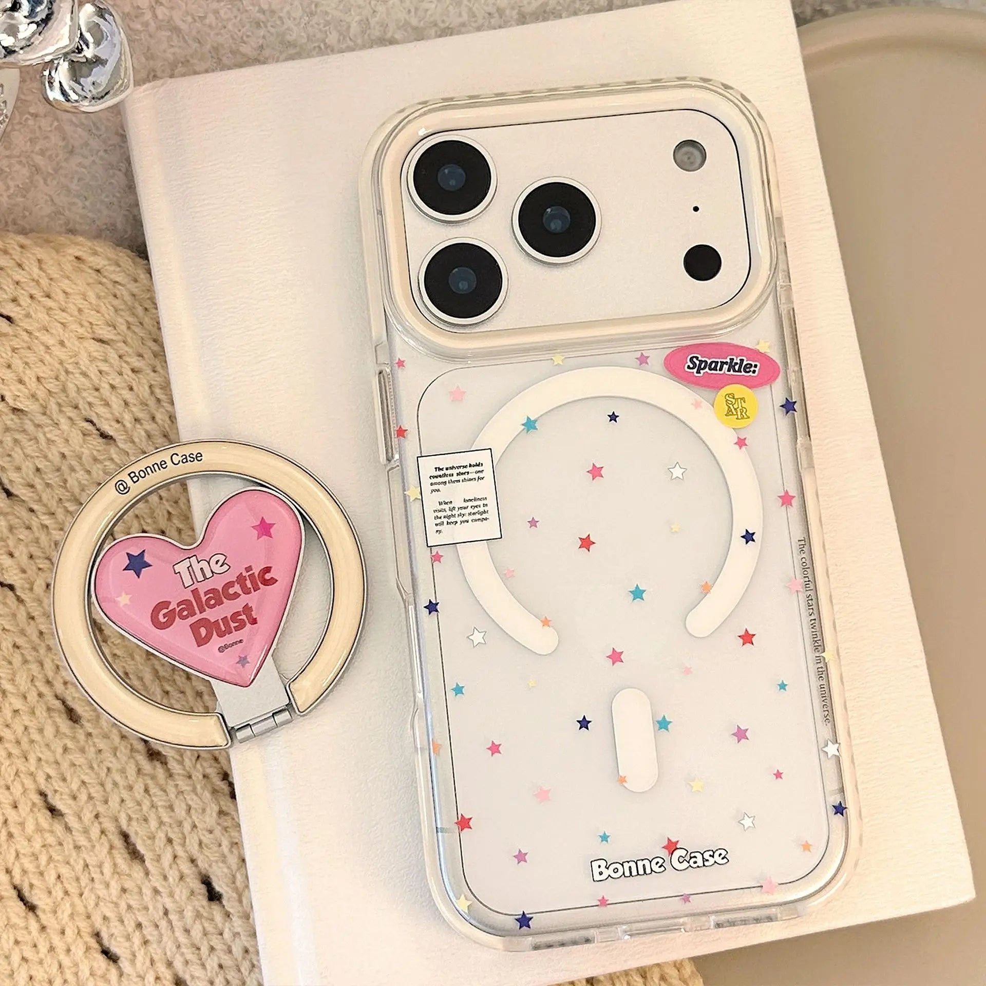 Korean Colorful Stars With Love Heart Bracket Magnetic Phone Case For iPhone
