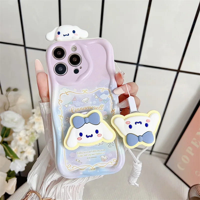 Hello Kitty Kuromi With Bracket Lanyard Phone Case For iPhone