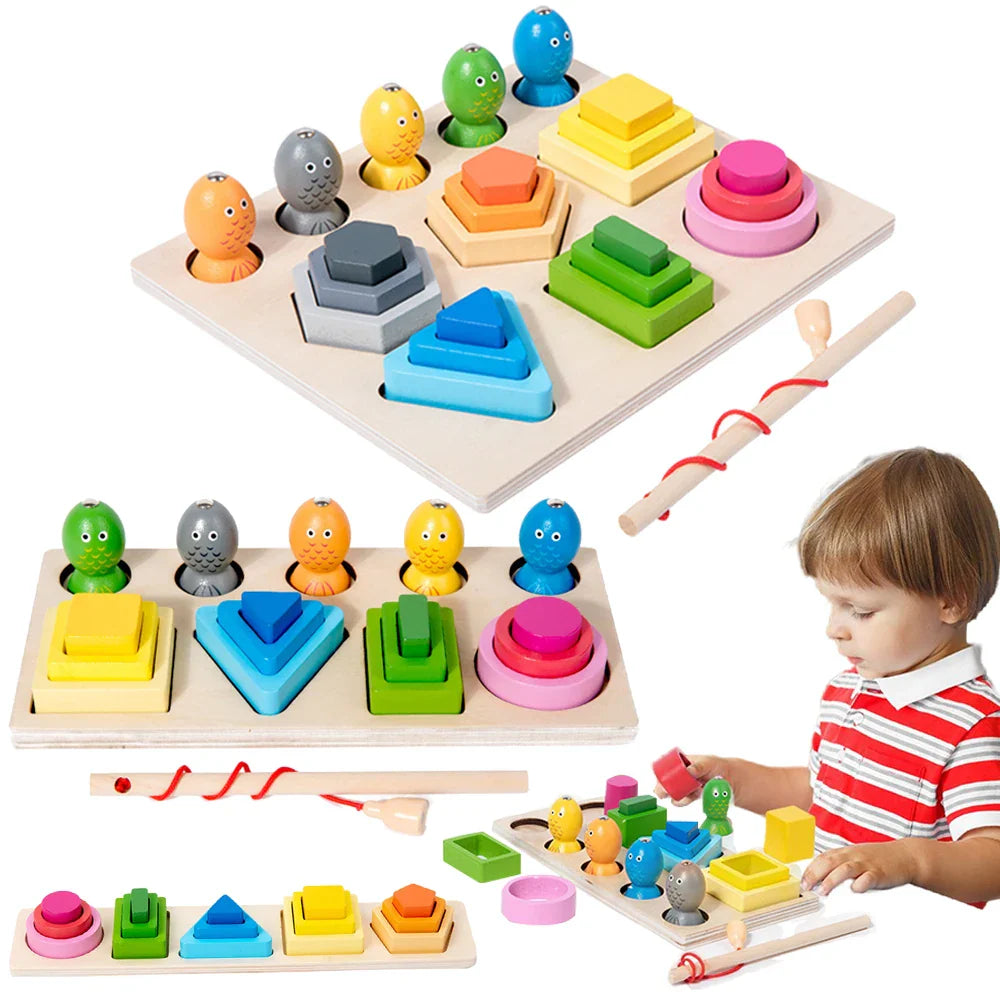 Montessori Wooden Shape Sorting Puzzle – Magnetic Fishing Educational Toy