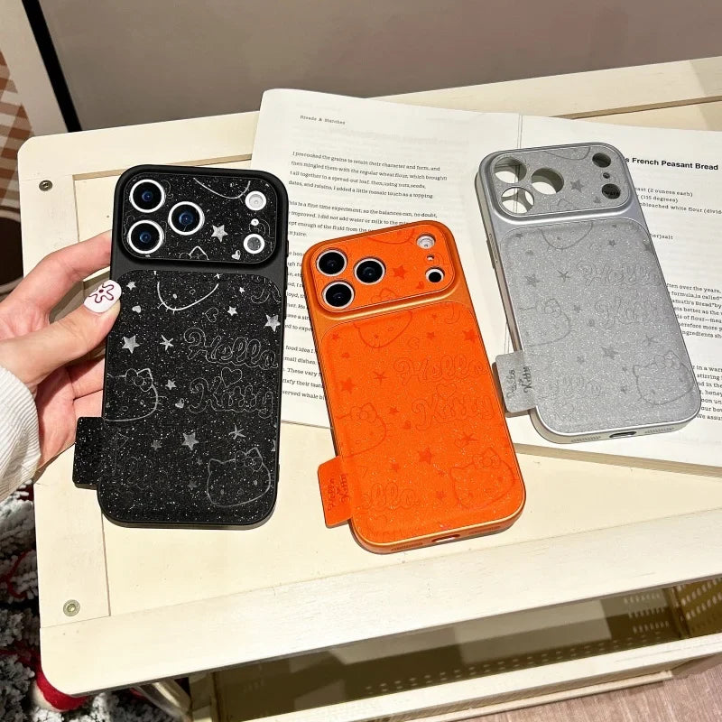 Luxury Embossed Cute Cartoon Hello Kitty Sparkling Phone Case For iPhone