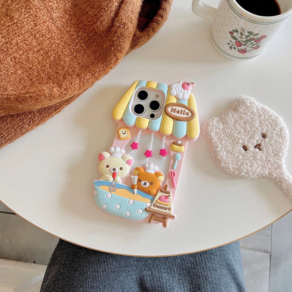 Kawaii 3D Cartoon Rilakkuma Dessert Story Chef Bear Phone Case