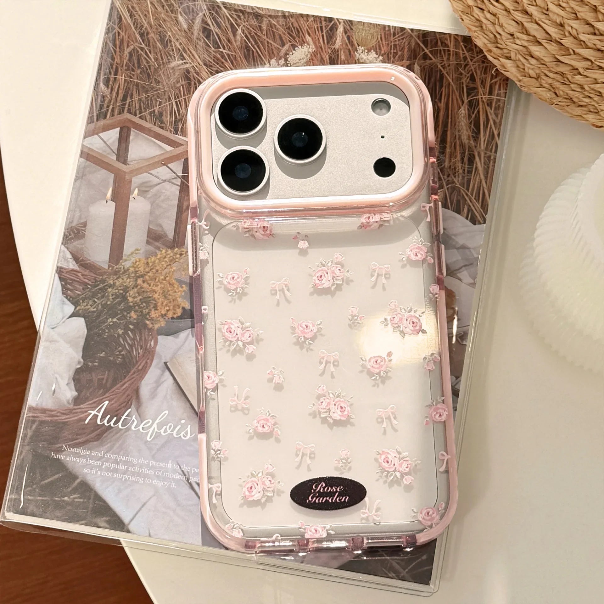 Korean Full Screen Pink Rose Flowers Magnetic Phone Case For iPhone
