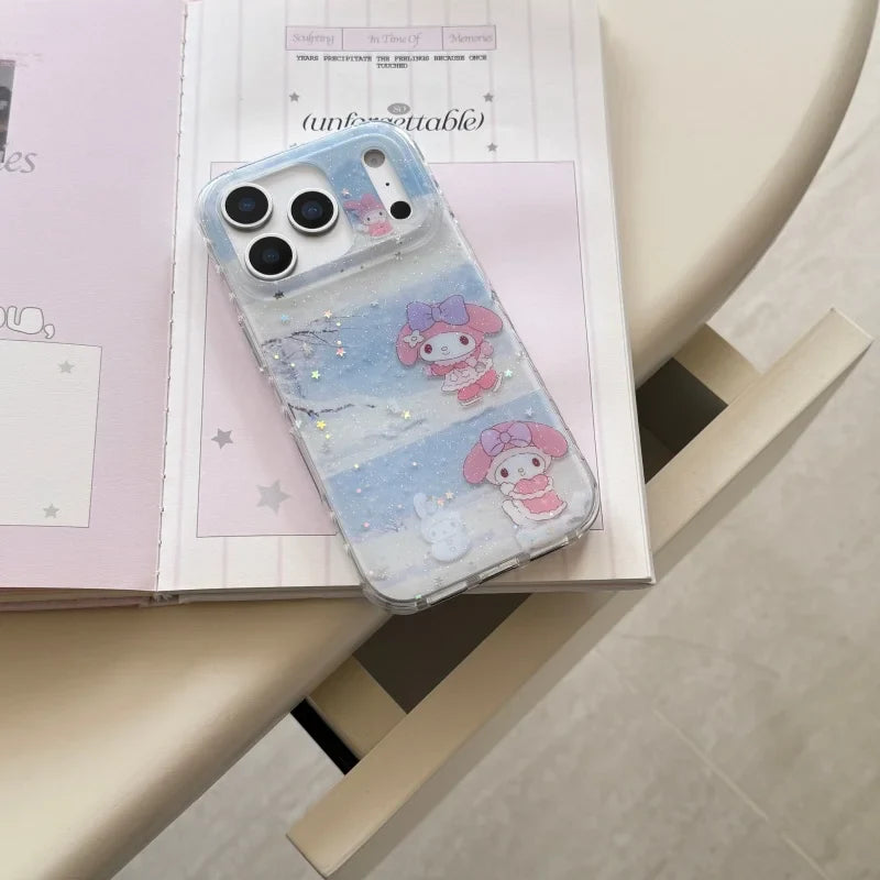 Winter luxury Cute snowfield My Melody Sparkling phone Case For iPhone