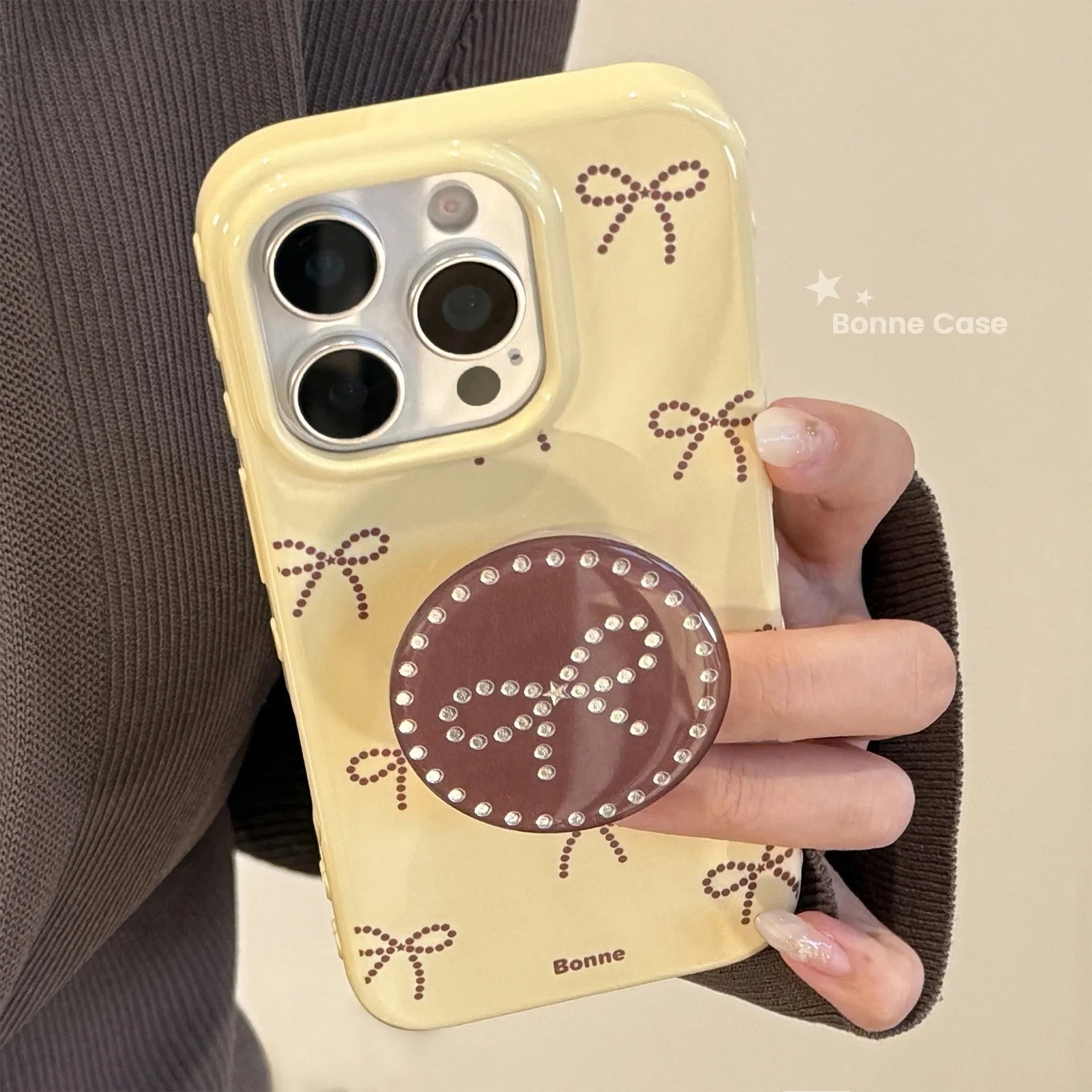 Korean Cartoon Full Screen Bowknot Bracket Soft Phone Case For iPhone