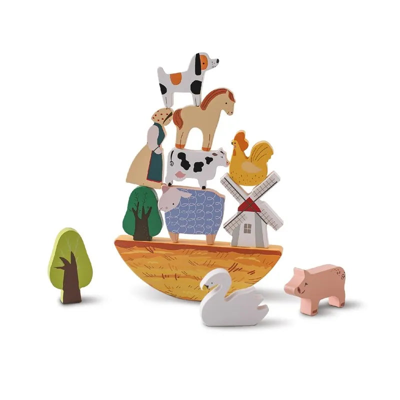 Wooden Train Building Blocks – Farm Animal Stacking Toy for Kids