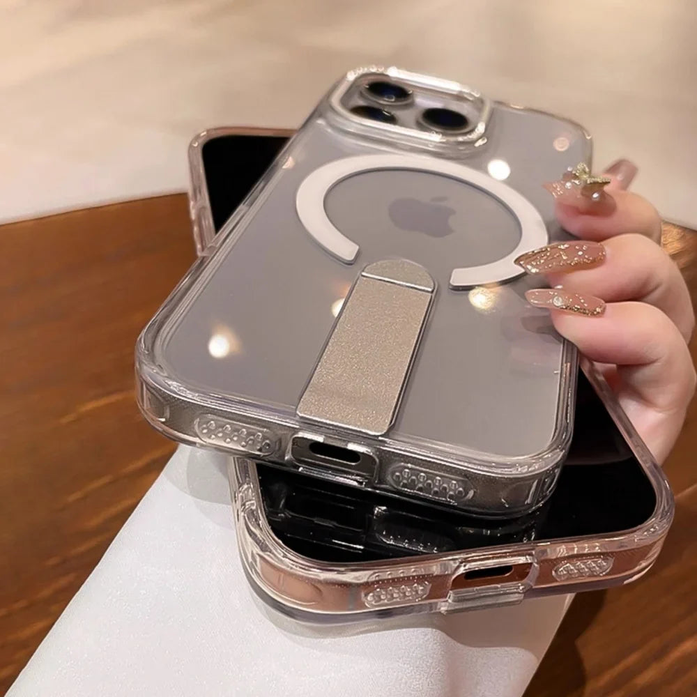 Folding Stand Holder Wireless Charging Phone Cases For iPhone