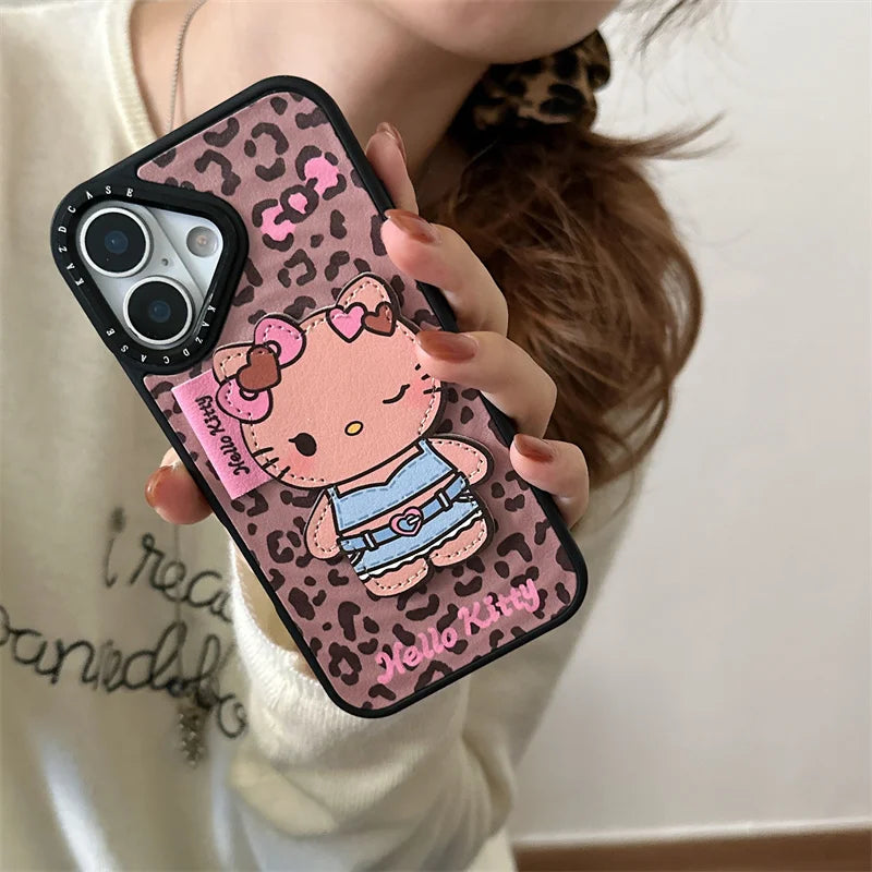 Korean Ins Leopard Print Cute Hellokitty Magnetic Phone Case For iPhone