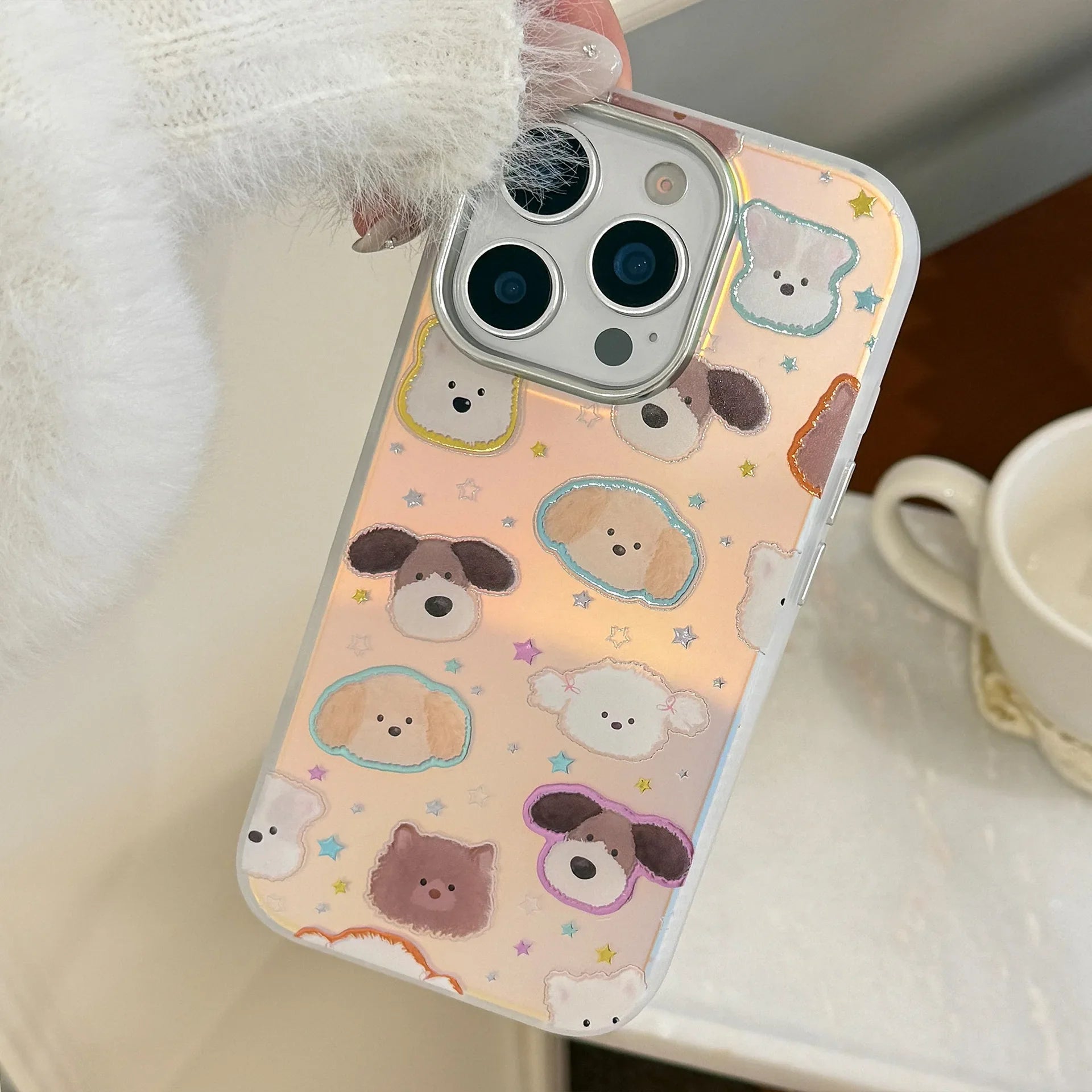 Korean Cartoon Puppy Stars Laser Plating Phone Case for iPhone