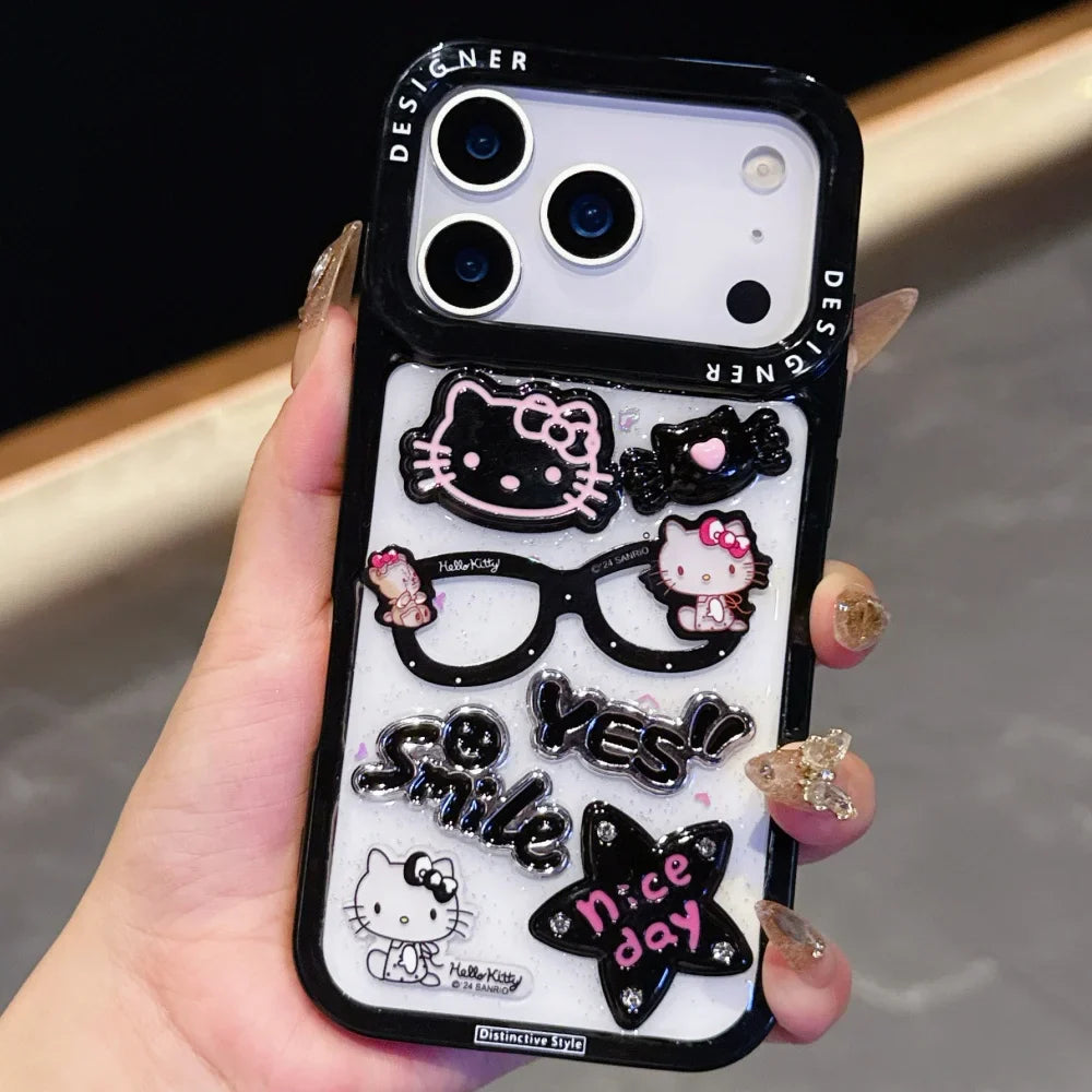 Deluxe Black Edged Large Hole Glasses Kitty Suitable For iPhone