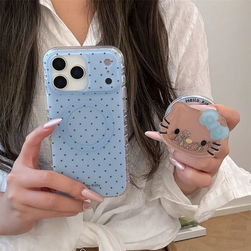 Korean Blue Polka Dot Magnetic Phone Cover For iPhone