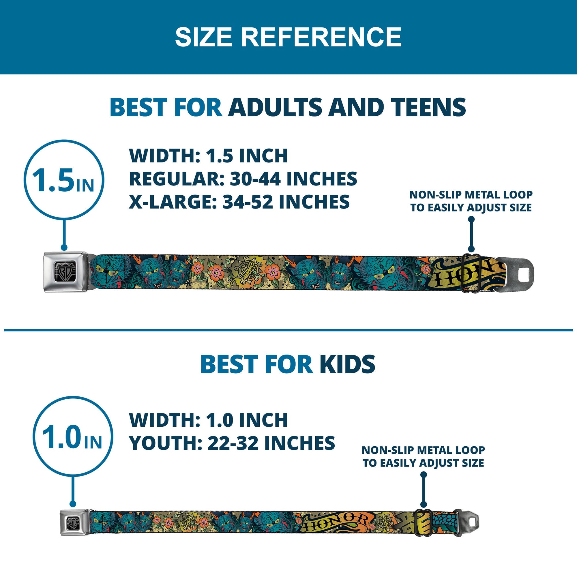 BD Wings Logo CLOSE-UP Full Color Black Silver Seatbelt Belt - Honor Tan Webbing