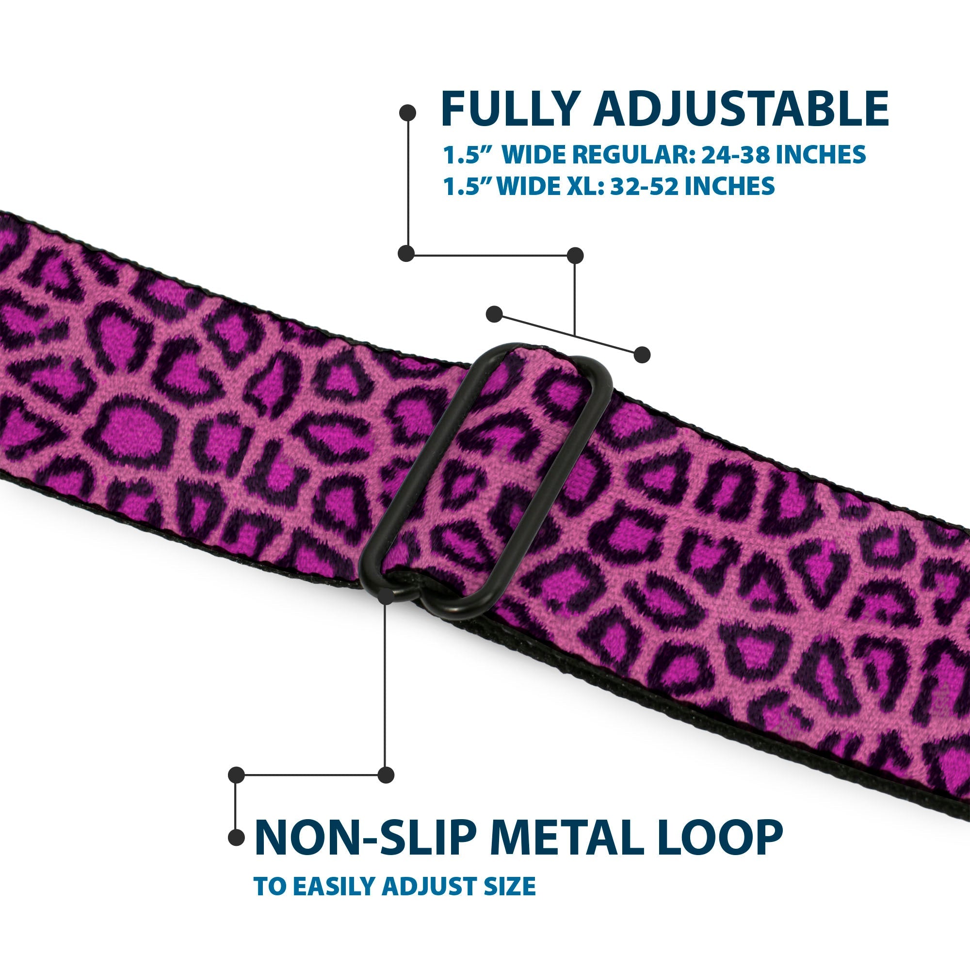BD Wings Logo CLOSE-UP Full Color Black Silver Seatbelt Belt - Leopard Pink Fuchsia Webbing