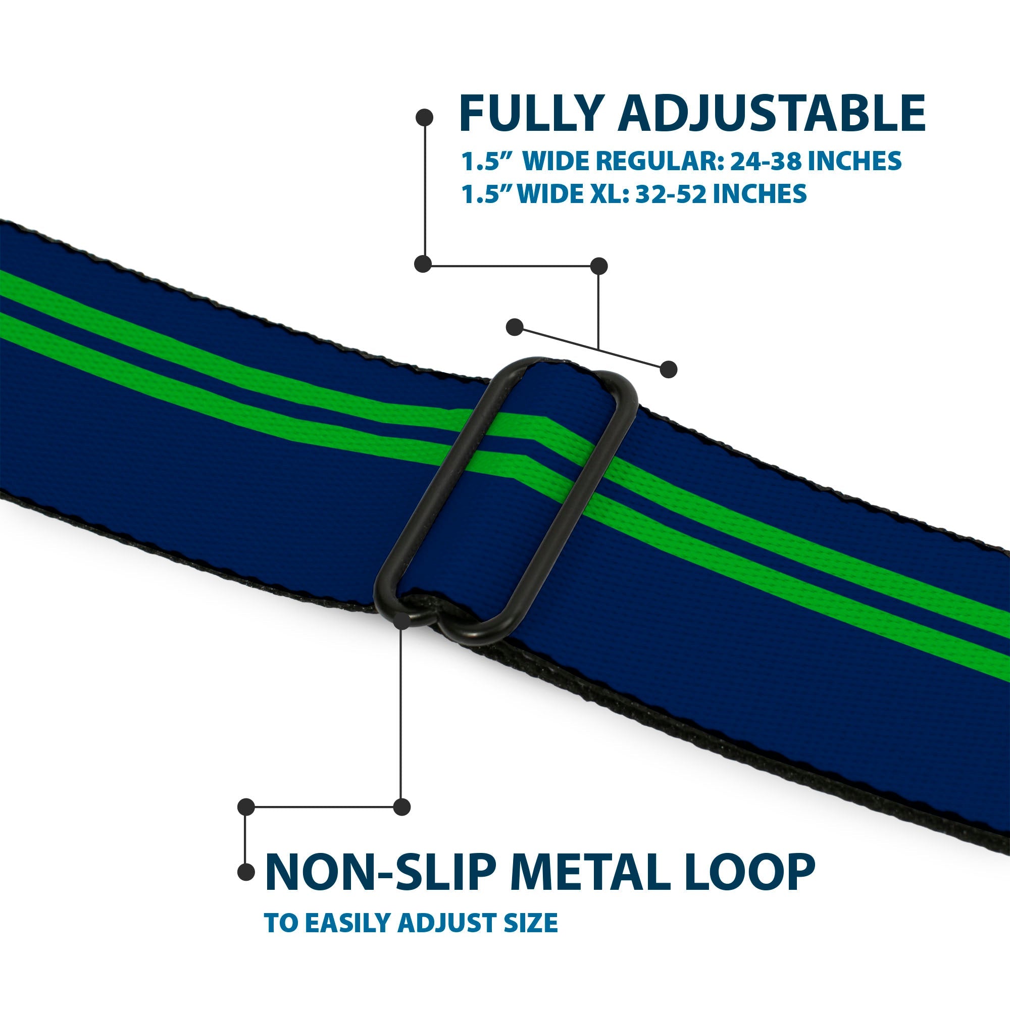 BD Wings Logo CLOSE-UP Full Color Black Silver Seatbelt Belt - Racing Stripe Navy/Bright Green Webbing