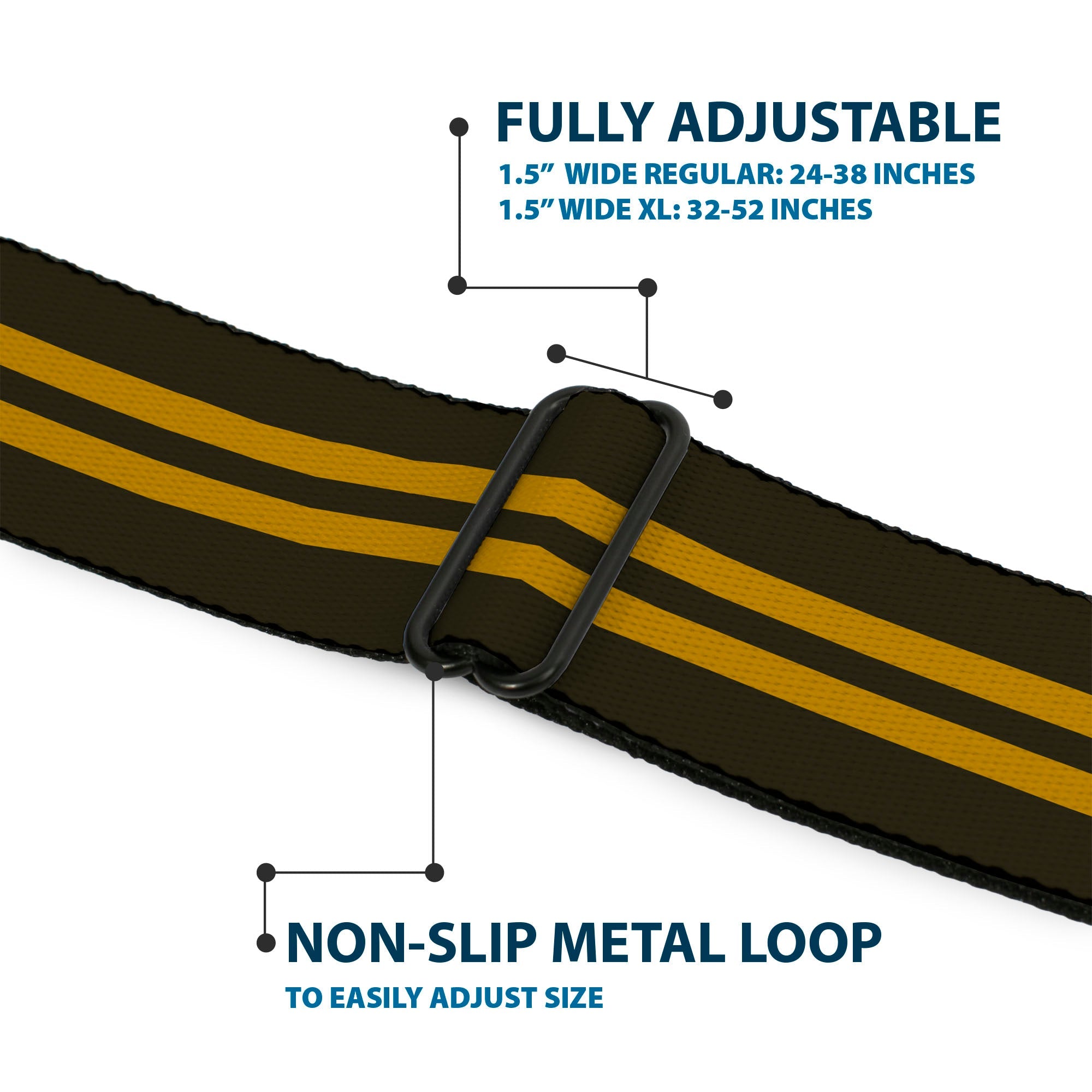 BD Wings Logo CLOSE-UP Full Color Black Silver Seatbelt Belt - Stripe Black/Gold Webbing