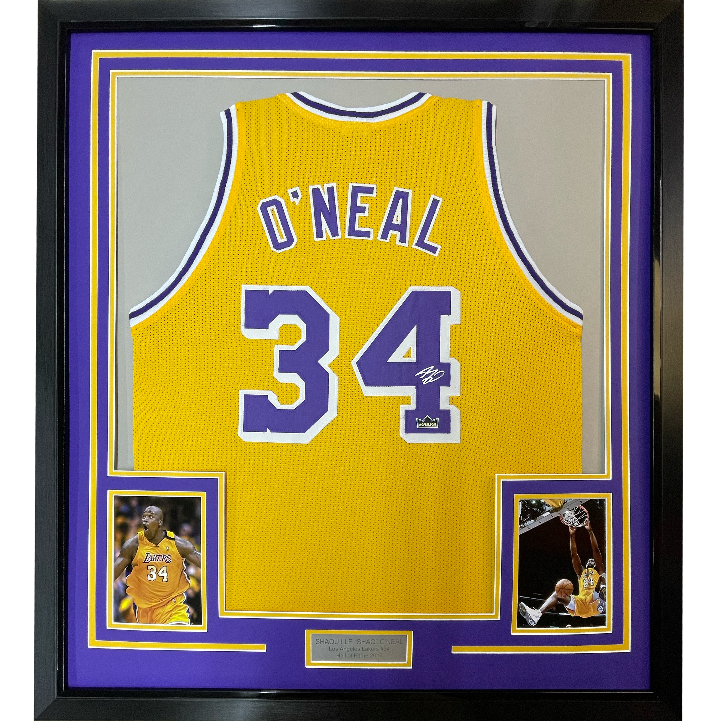 Framed Facsimile Autographed Shaquille Shaq O'Neal 35x39 Los Angeles LA Yellow Reprint Laser Auto Basketball Jersey