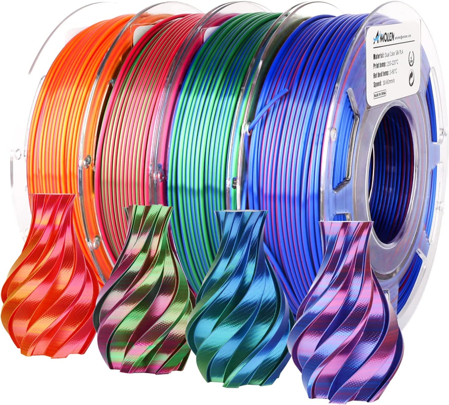 PLA Silk Dual Color Variety Pack (4x200g) - 1.75MM