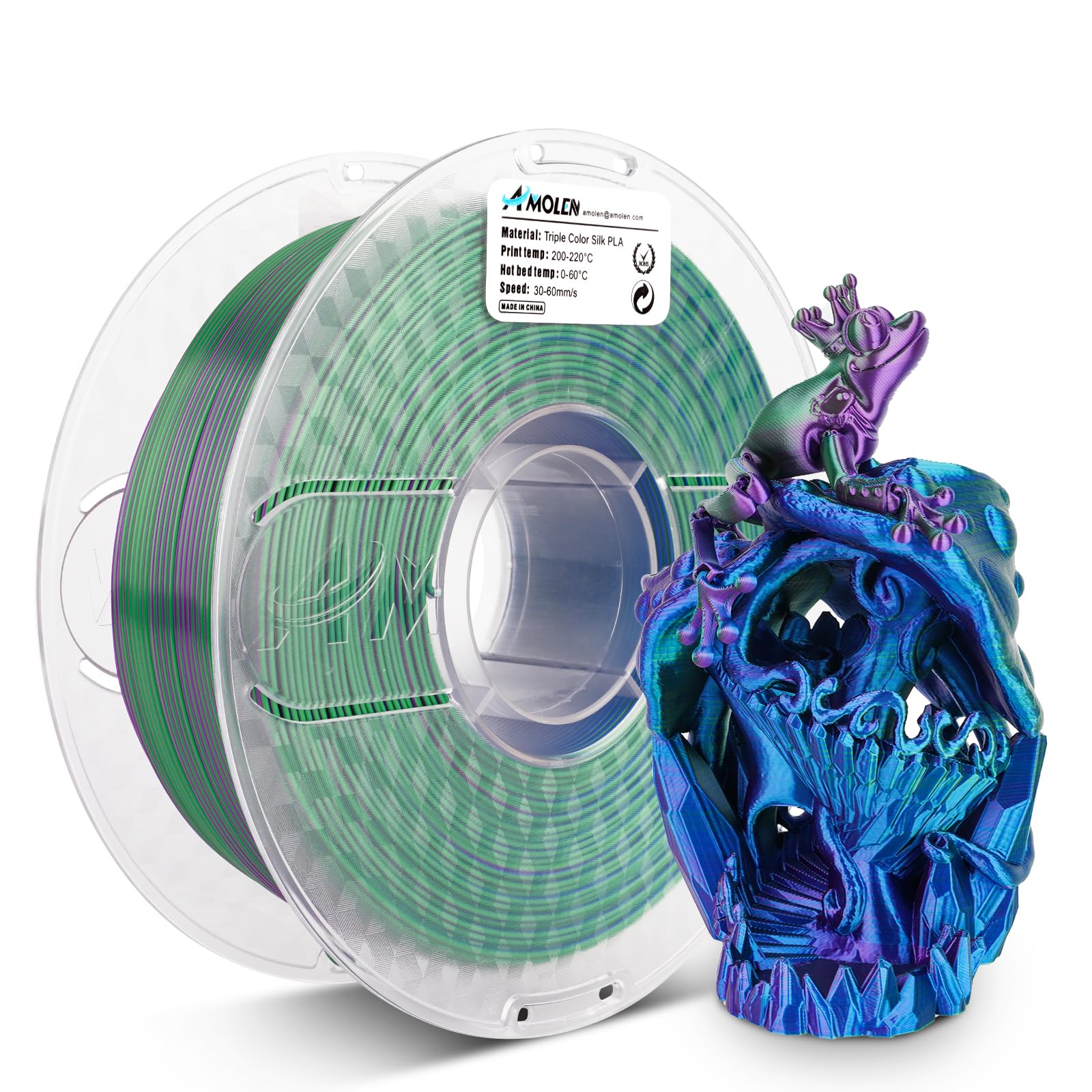 PLA Silk Triple Color 1.75mm, 1KG/2.2LB