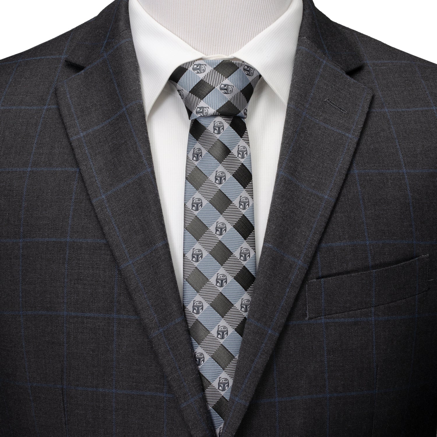 Star Wars Boba Fett Blue and Gray Plaid Tie