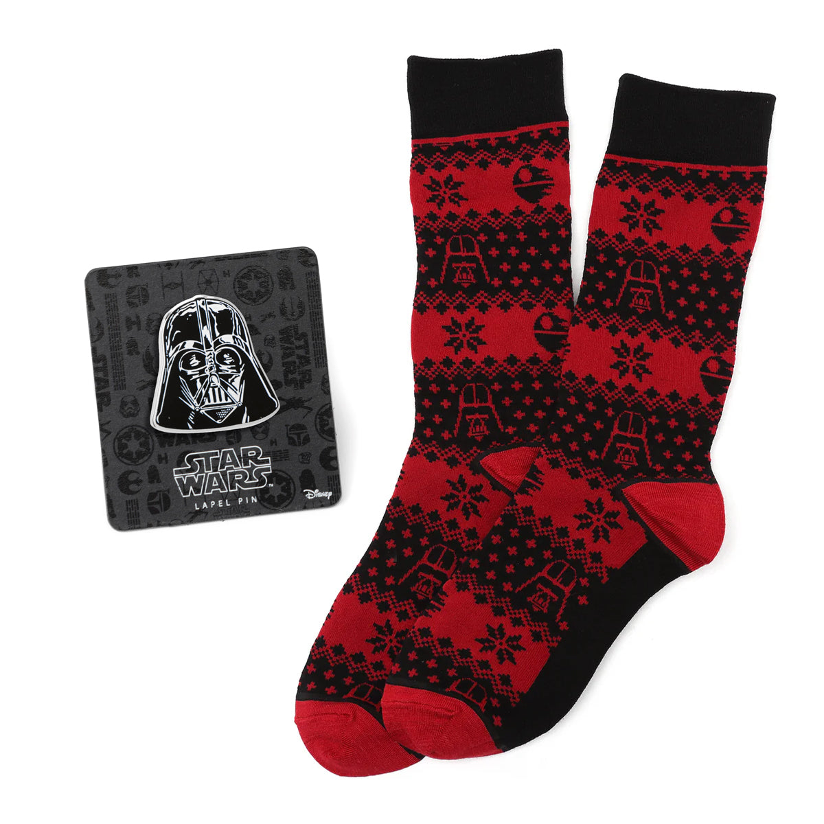 Star Wars Darth Vader Red and Black Holiday Dress Socks and Lapel Pin Gift Set