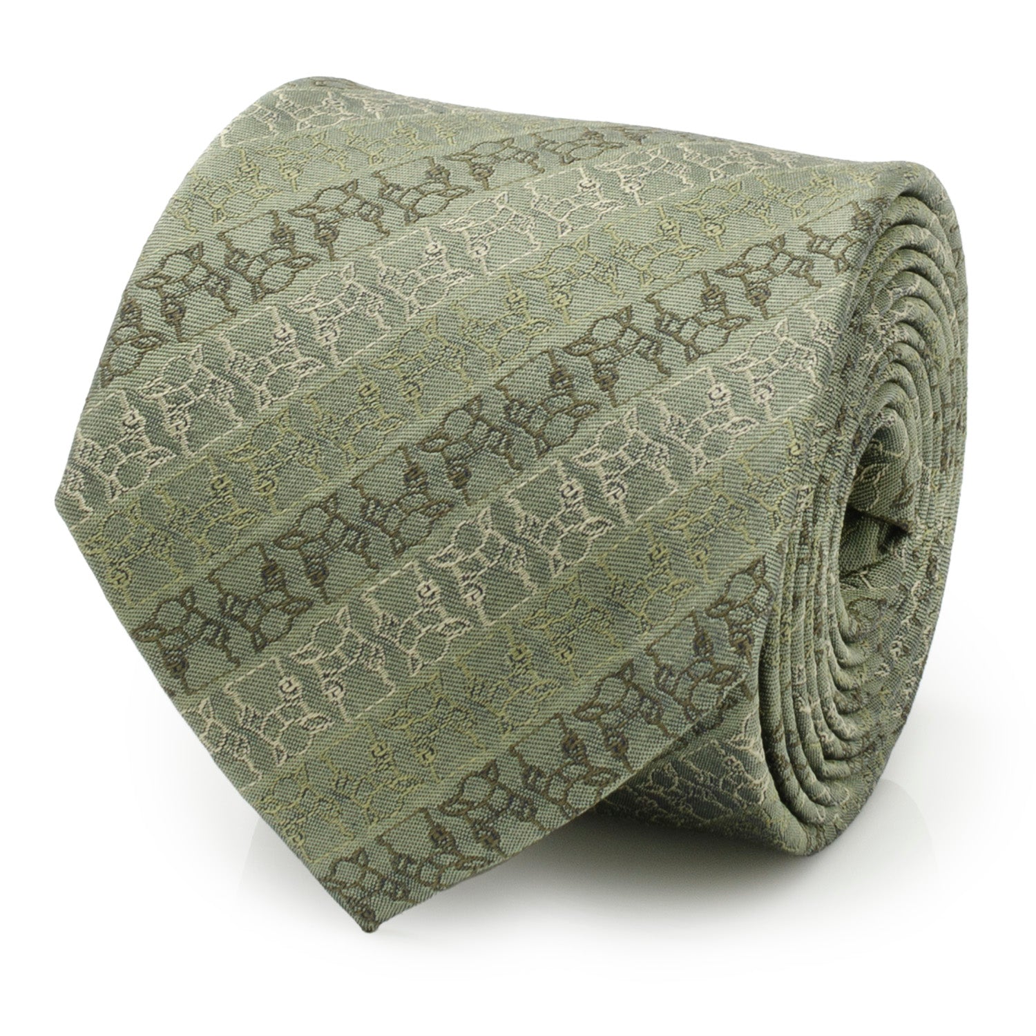 Star Wars Grogu Outline Striped Sage Green Tie