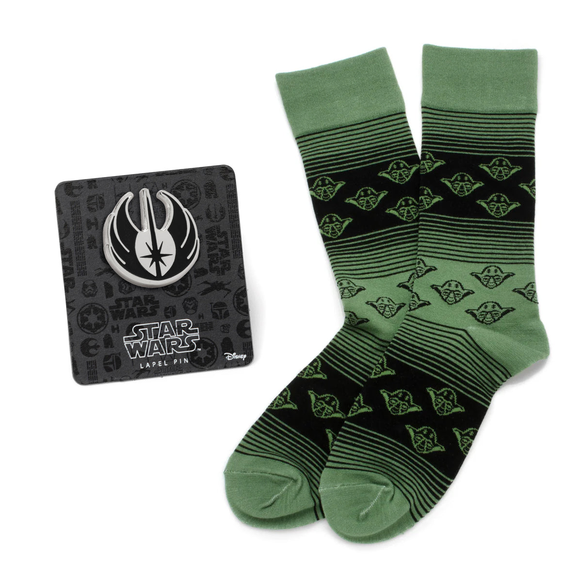 Star Wars Yoda Green and Black Ombre Pattern Dress Socks with Jedi Crest Lapel Pin