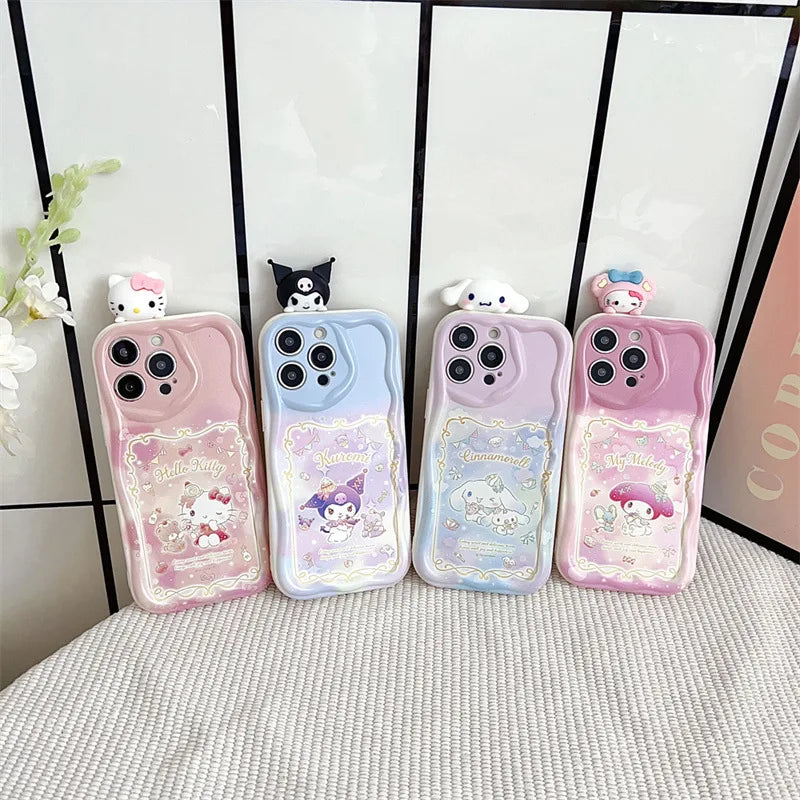 Hello Kitty Kuromi With Bracket Lanyard Phone Case For iPhone