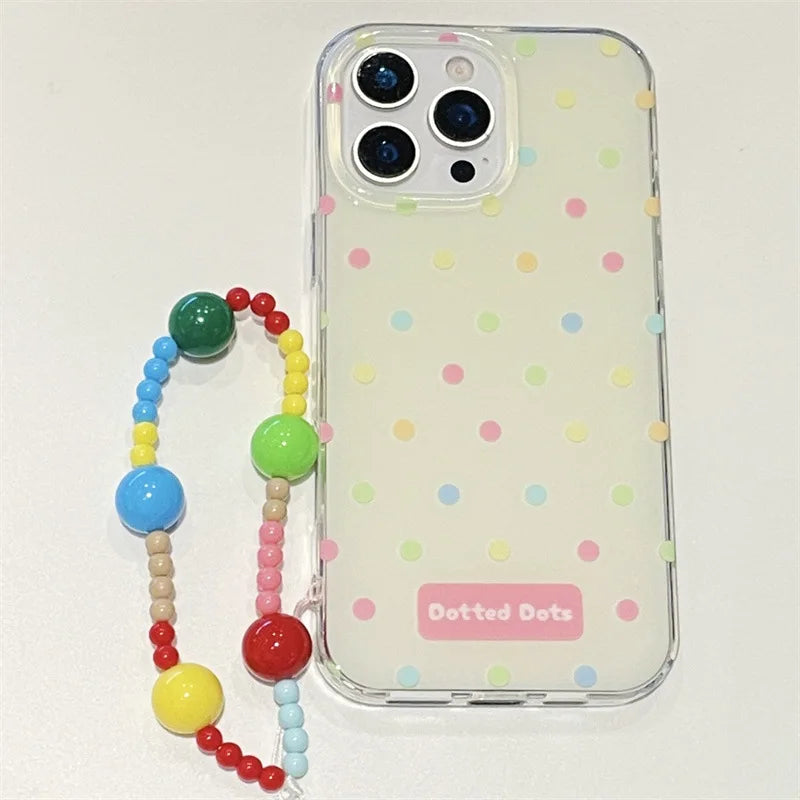 Korea Colorful Polka Dot Phone Case With Chain Bracelet For iPhone