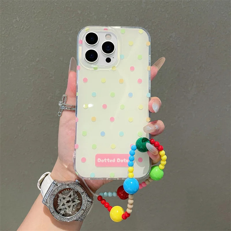 Korea Colorful Polka Dot Phone Case With Chain Bracelet For iPhone