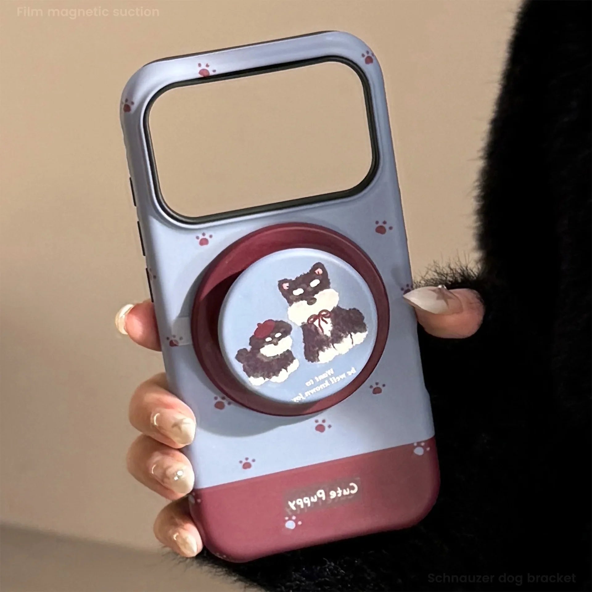 Korean Cartoon Puppy Magnetic Bracket Phone Case For iPhone