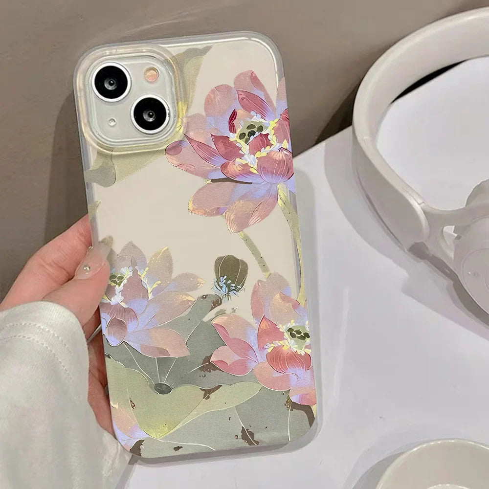 Flower Matte Silicone Soft Cover Clear Fundas Phone Case