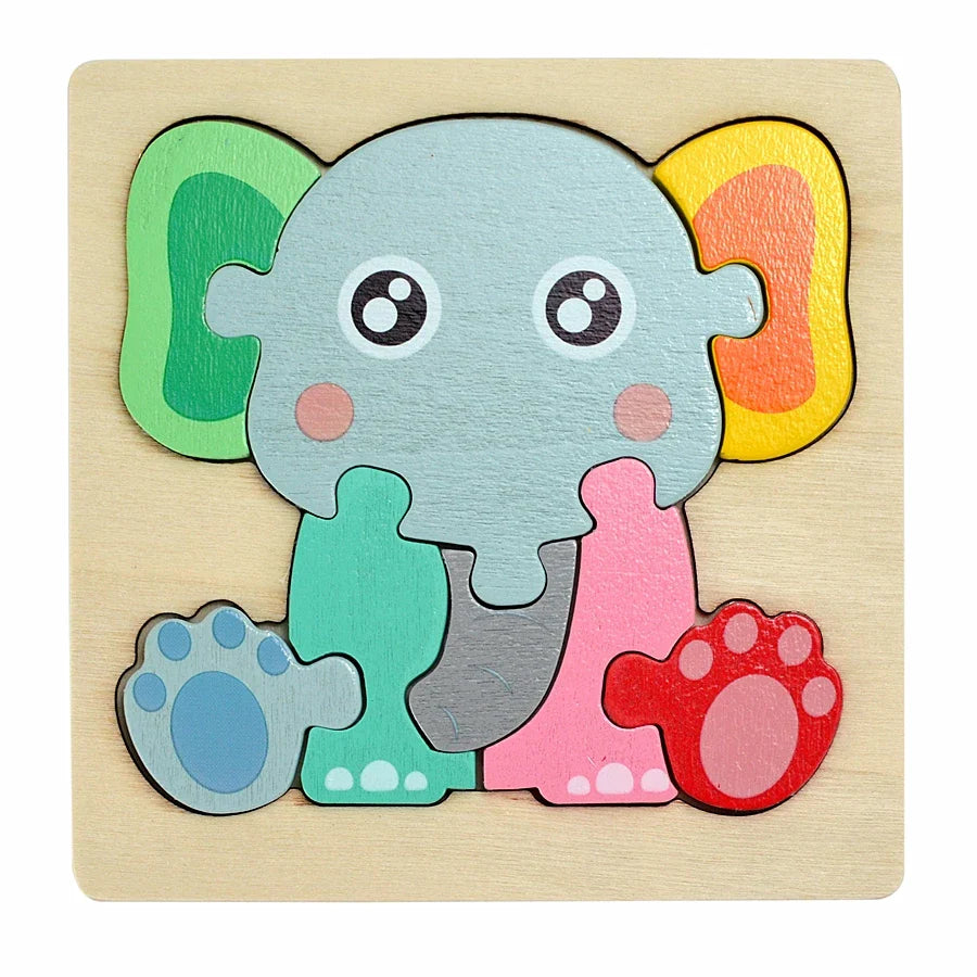 Montessori Wooden Cartoon Animal Puzzles – Early Learning Toy Set