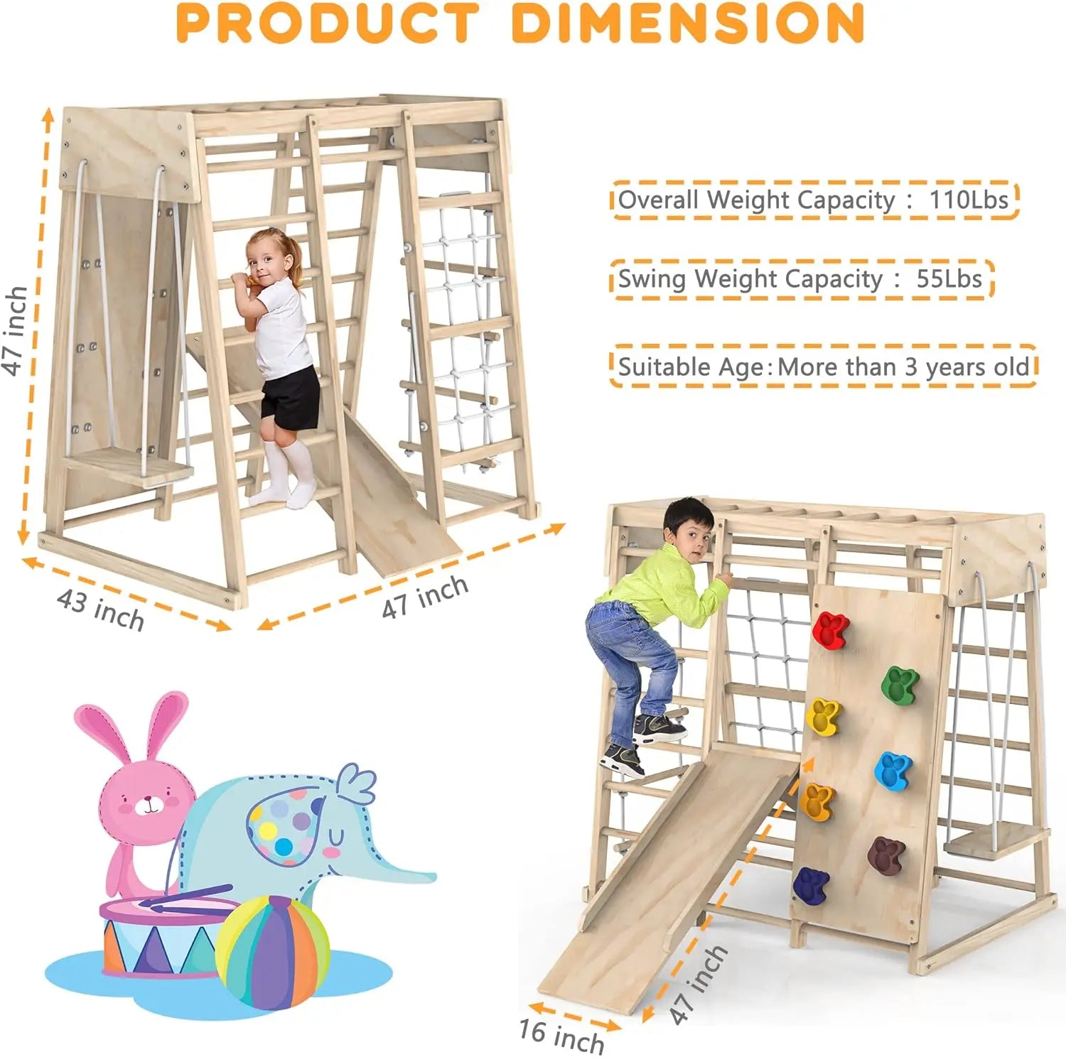 Indoor Jungle Gym for Kids – Climbing Playset with Slide and Foldable Design