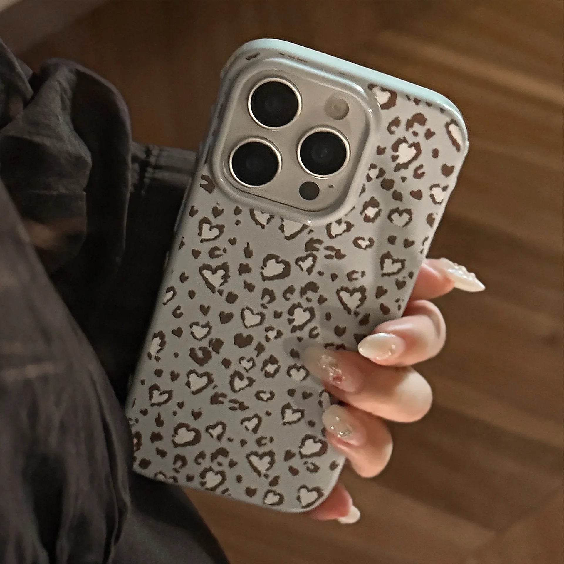 Stylish Retro Blue Leopard Print Love Heart Soft Phone Case For iPhone