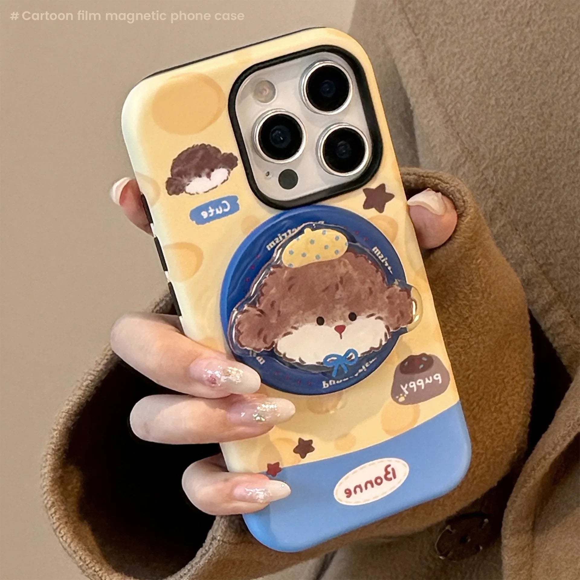 Korean Cartoon Puppy Magnetic Stand Holder Phone Case For iPhone