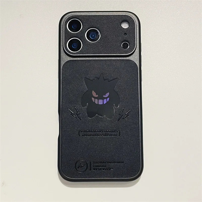 Anime Cartoon Ghost Gengar Laser Leather Texture Phone Case For iPhone