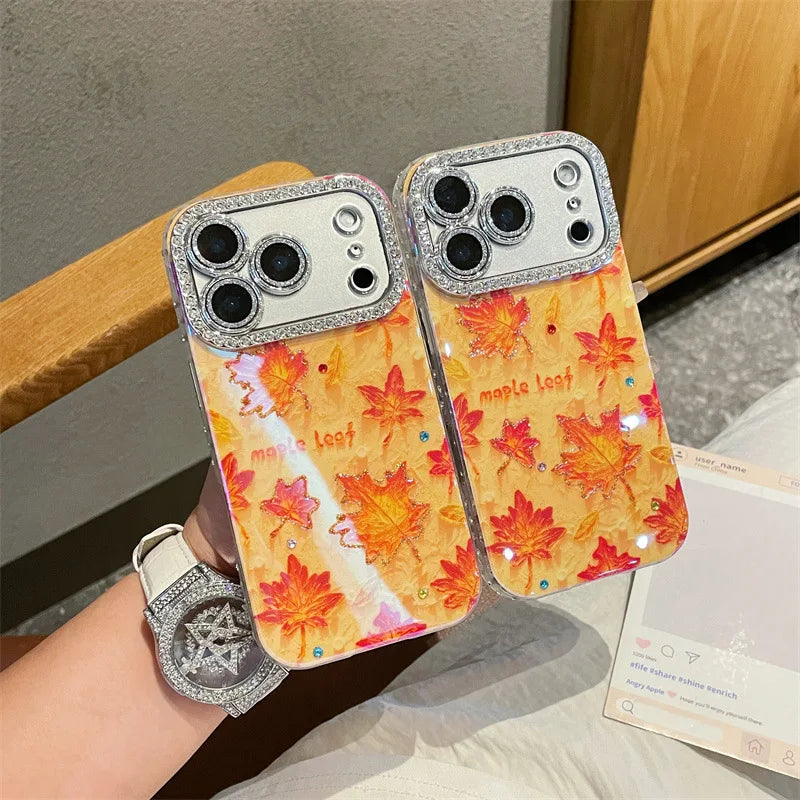 Autumn Oil Painting Maple Leavesa Drop Glue Phone Case For iPhone