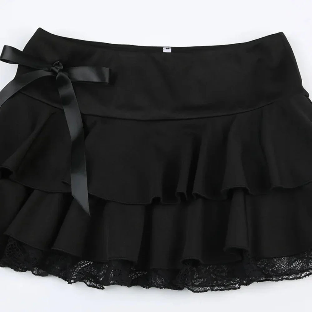 Goth Theme Lace Trim Mini Skirt